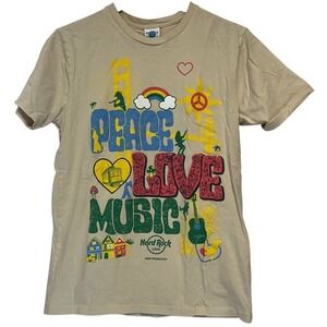 Hard Rock Cafe San Francisco PacSun Peace Love Music Graphic Tee Tan Mens Medium